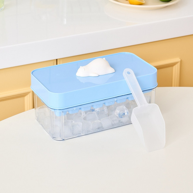 [모던하우스]얼음이 쉽게 빠지는 귀여운 곰돌이 푸쉬형 얼음틀_30칸 세트 (블루)_PL0825009, BLUE 블루, 1개