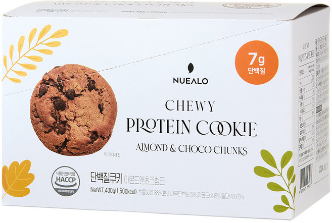 누알로 꾸덕한 단백질 쿠키 아몬드 앤 초코 청크 맛, 1개, 400g