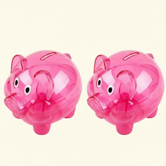 이지앤코 귀여운 투명 컬러 돼지 저금통, 2개, 핑크