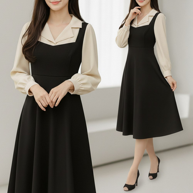 라뷰드 셔츠 뷔스티에 롱원피스 봄가을 겨울 원피스 여성 파티 하객룩