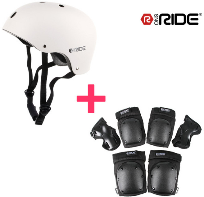 스노라이드 RE12+RE10 익스트림 보호대+헬멧/세트/스케이트보드, 화이트, 1세트, 화이트, M
