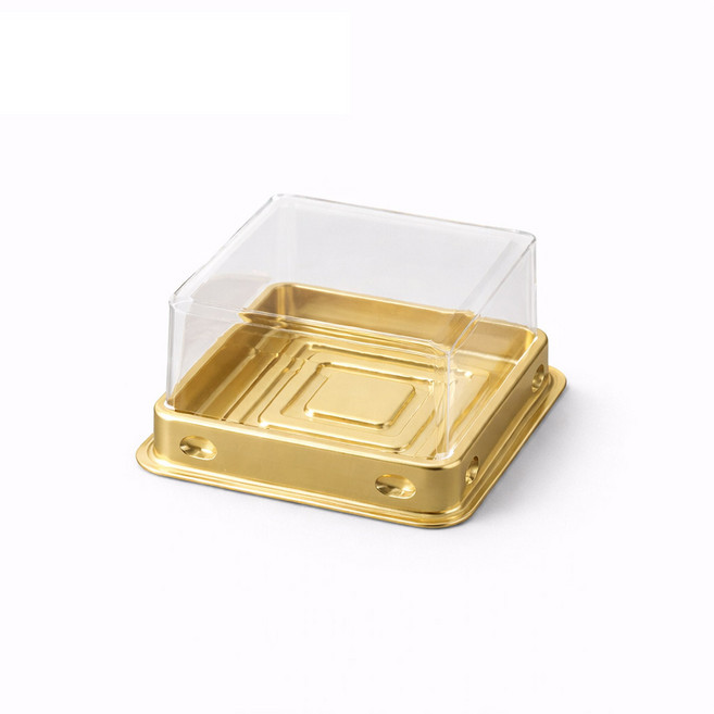 100P 세트 투명 사각 화과자 월병 떡 두쫀쿠 포장 용기 PET 케이스, 100개, 소형 골드