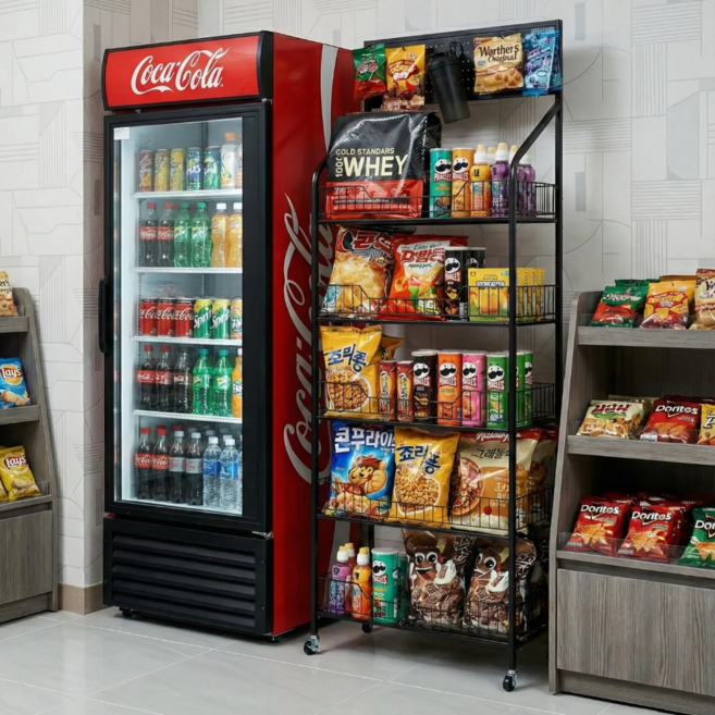 이동식 대형 간식 펜트리 가판대 선반 5단, 1개, 블랙