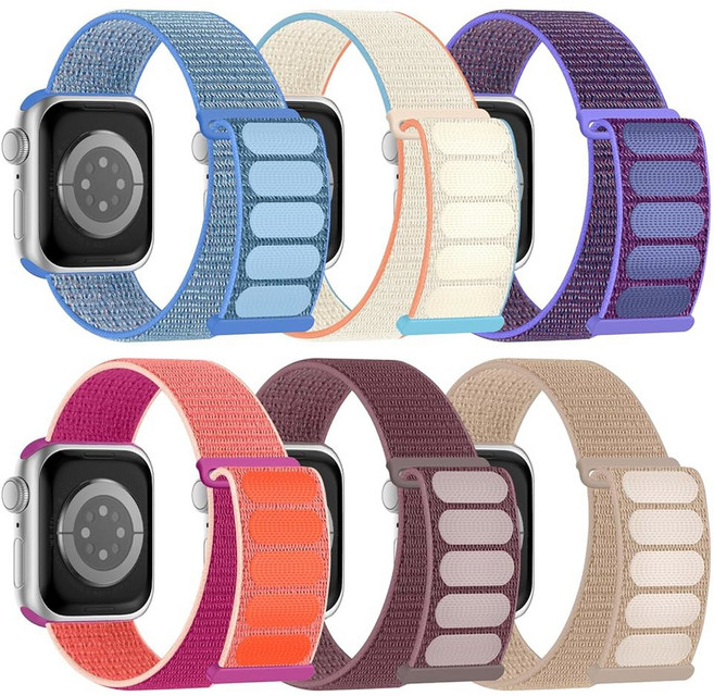 호환 6팩 스포츠 나일론 루프 밴드 Apple Watch 밴드와 호환되는 38mm 40mm 41mm 42mm 44mm 45mm 46mm 49mm 여성용 iWatch 시리즈 10/9