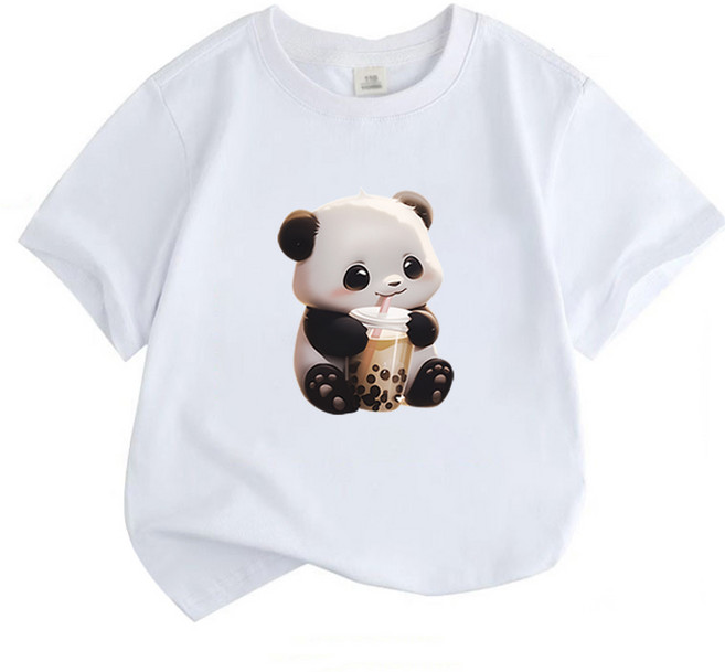 FONOW 여름 100% 순면반팔티셔츠 키즈티셔츠 트렌디하고 멋스러운 루즈핏으로 통기성이 좋은 캐릭터로 귀여운 국보 판다 프린트 디자인 키즈티셔츠