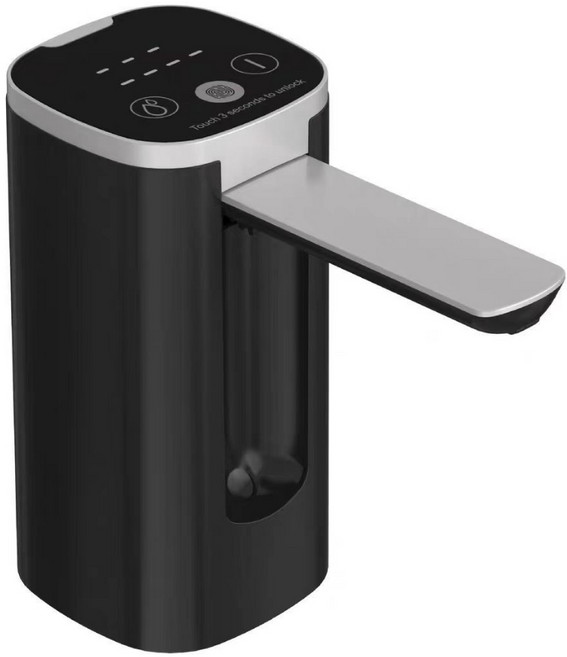 露營中毒本鋪 電動飲水器 自動折疊抽水器 桶裝水 戶外一鍵出水, 銀黑, 1個