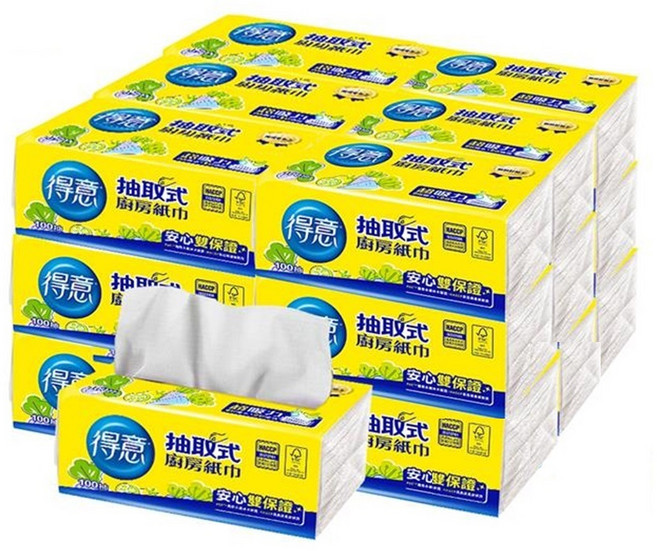 得意 抽取式廚房紙巾 FSC驗證 台灣製造, 1個, 100抽*6包*1串(超取一單最多三串)