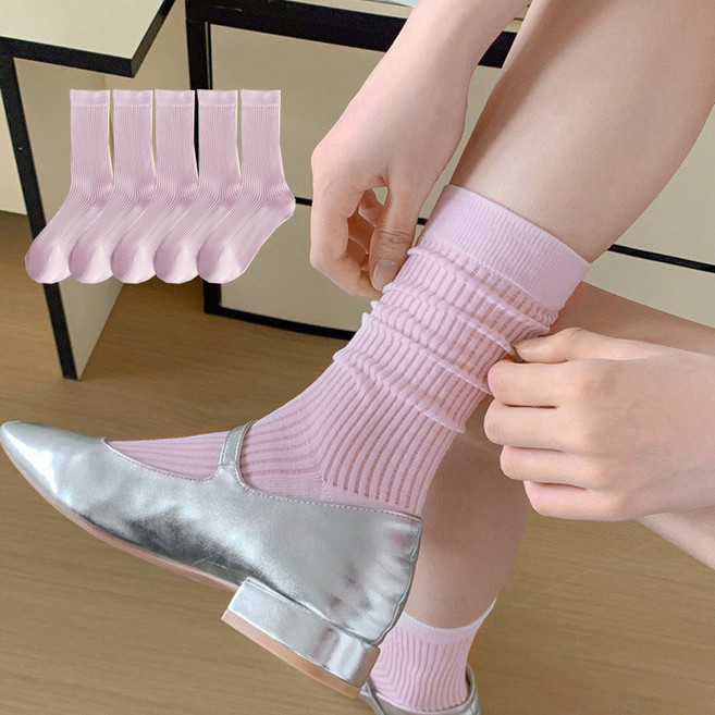 면 시스루양말 5켤레 얇은 무압박 골지 무봉제 롱 루즈삭스 긴목 시원한 여름양말 언니네양말