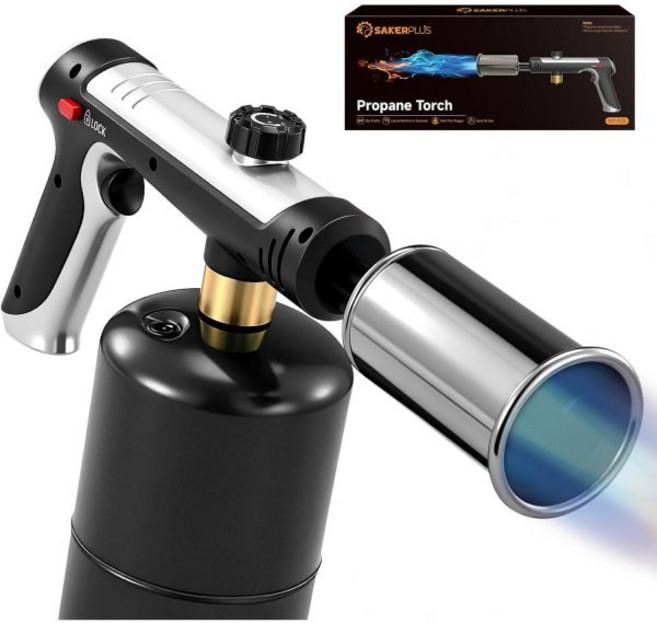 프로판 토치 3272°F 화염방사기총 조절 가능한 화염 및 안전 잠금장치 강력한 그릴 시어링 스테이크 수비드 바비큐 DIY용 요리 블로우 탱크 미포함, 프로판 토치 3272°F 화염방사기총 조절 가능한 화