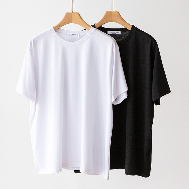 코코세븐 1+1 여성 빅사이즈 데일리 스판 이너 무지 레이어드 라운드 반팔 티셔츠