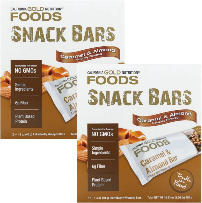 캘리포니아 골드 뉴트리션 CGN 캐러멜&아몬드바 각40g 12개입 2팩, 480g - 쿠팡