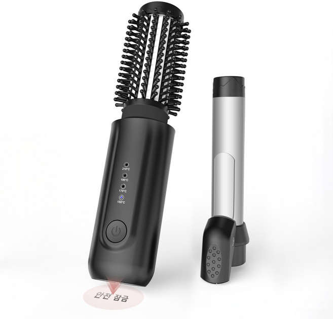 WINFINE 휴대용 무선 고데기 신형 음이온 2in1 미니 뿌리 볼륨 빗 고데기, 블랙