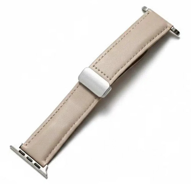 BuGeum 애플워치 가죽 슬림 스트랩 밴드 울트라2 SE3 호환, 1개, 베이지