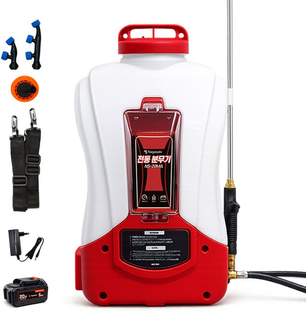 나가사키 20L 충전 농약 분무기 자동 살포기 전동 분사기 5A 세트 NS-20MA, 레드&화이트, 1세트