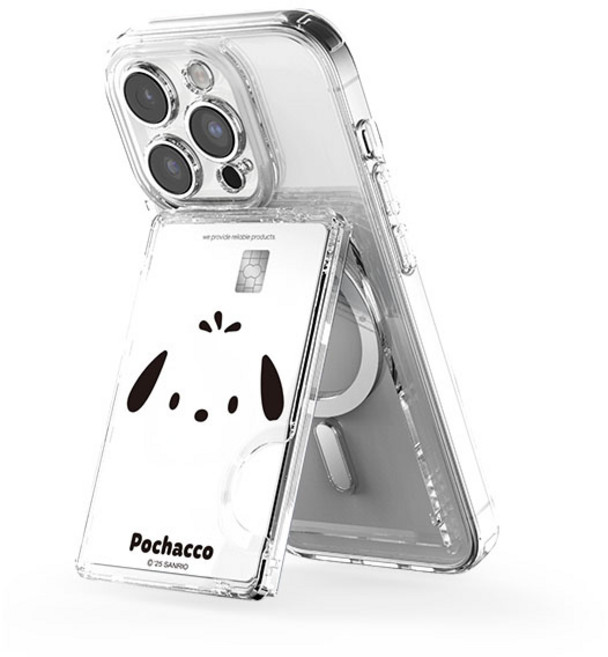 산리오 투명 마그네틱 멀티 스탠드 카드지갑(맥세이프 호환), 1개, 페이스_포차코