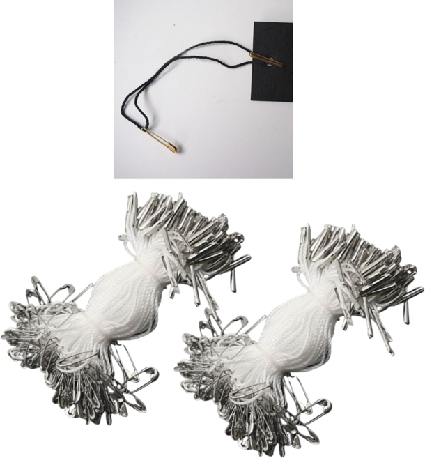 옷핀라벨 택끈 라벨끈 택고리 의류 실고리핀 포장끈 200개, 실버화이트