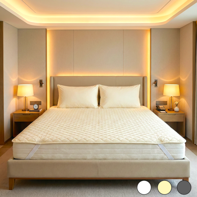 엣지홈 호텔 순면 침대 패드 고정밴드 누빔 매트리스 이불 패드 슈퍼 싱글 퀸 킹, 크림