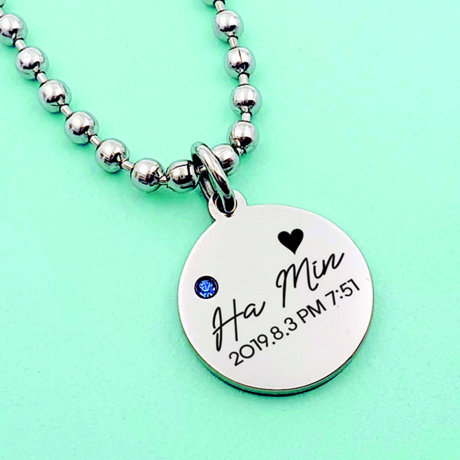 써지컬스틸 미아방지목걸이 깊은각인 스와로브스키스톤 원목걸이, 4볼체인, 유아용(34+3), 화이트, 1개