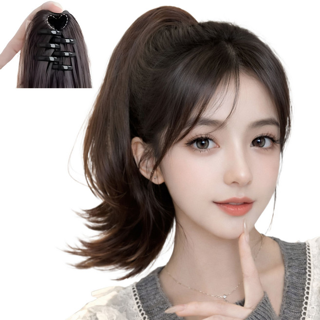 피에스컴퍼니 포니테일 집게핀 가발, 다크브라운, 1개
