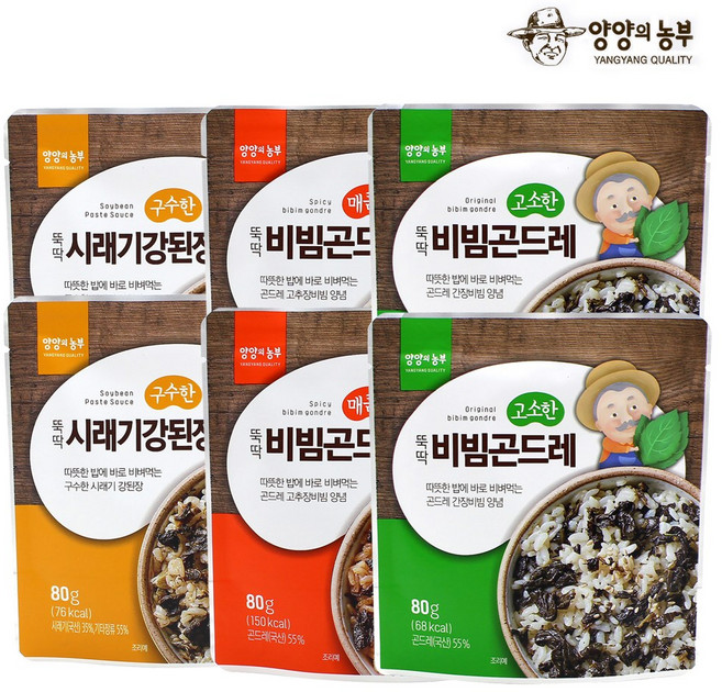 양양의농부 간편 뚝딱 비빔나물 3종_80gx6팩(각2팩씩), 6개, 80g