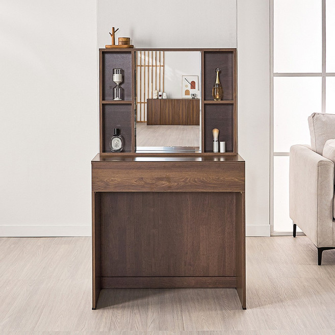 동서가구 미엘 800 수납거울 화장대 DF928301, 다크오크