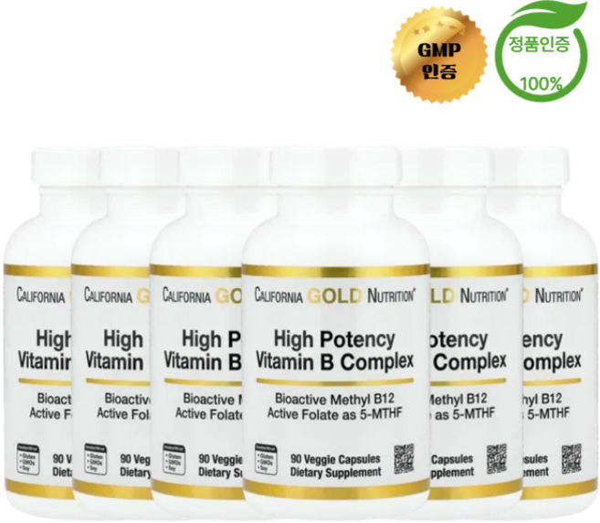 3+3 캘리포니아 골드 뉴트리션 CGN 고효능 비타민B 복합체 니아신 이노시톨 90정, 6개