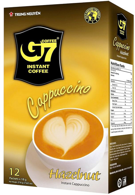 에너지 부스트를 위한 트룽 응우옌 G7 카푸치노 모카 인스턴트 커피 풍부한 향 두껍고 부드러운 거품 우유 강하고 순수한 베트남 12 스틱 / 박스, Hazelnut, 7 6 Ounce (Pa of 1)