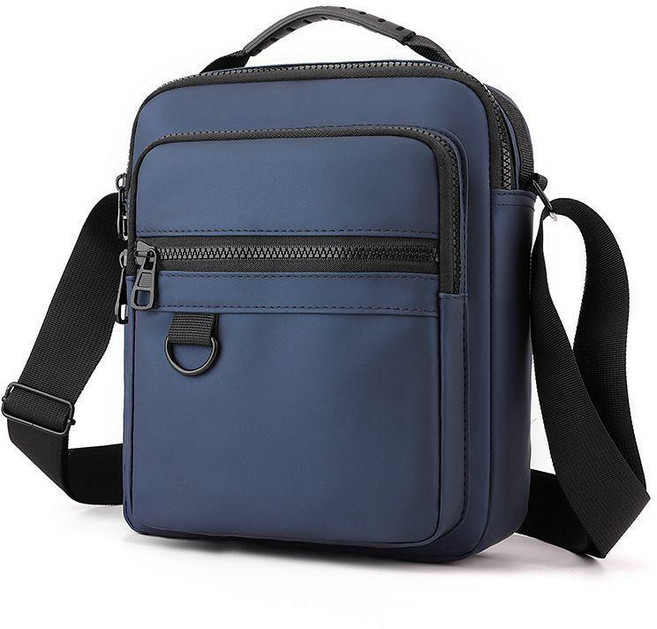 男包單肩包休閒斜挎包時尚男士包包豎款手提運動小挎包旅遊小揹包, 藍色