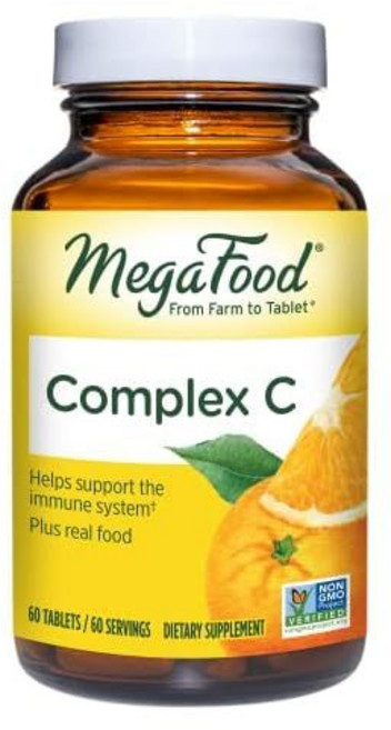 MegaFood 메가푸드 컴플렉스 C 실제 오렌지에서 유래한 비타민 C로 면역 체계 지원 글루텐 프리 비건 유제품 및 대두 없이 제조 90정, 1개
