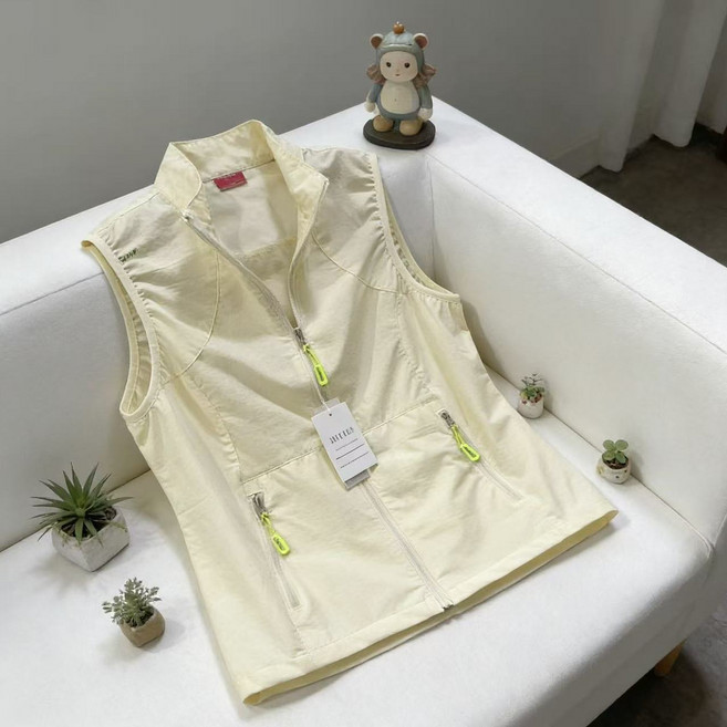 AHUYIZU 超輕薄防曬多口袋速乾馬甲女, 1個, 米色 燈光像素原因會有些許誤差110