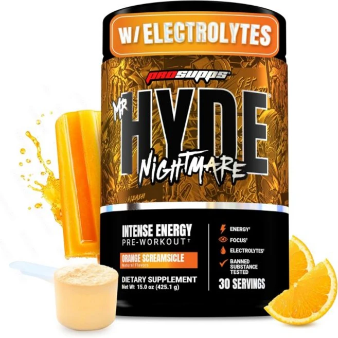 프로섬스 Mr. Hyde Nightmare 프리워크아웃 파우더 카페인 베타알라닌 함유 강렬한 에너지 정신 집, Orange Creamsicle, 1개 - 쿠팡