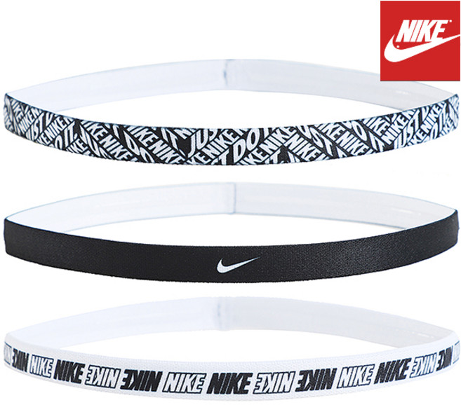 나이키 프린티드 3PK 헤어밴드 BK, 블랙+화이트