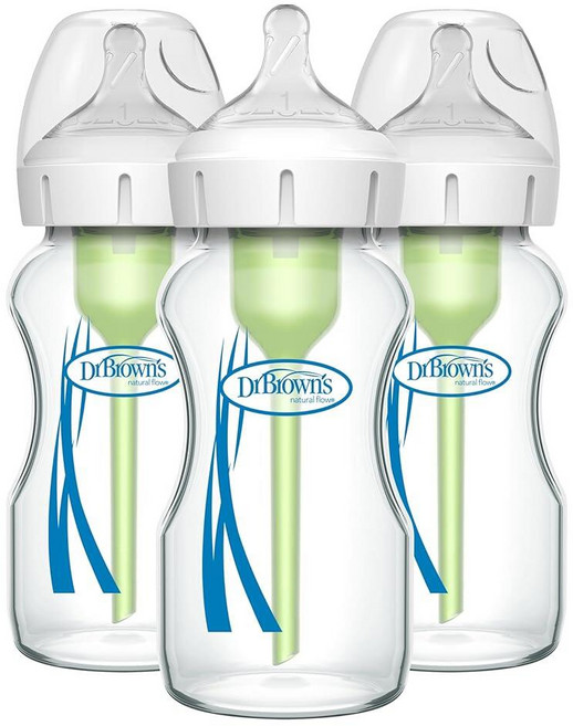 미국출고 평점4.5+ 153329 닥터 옵션스 플러스 와이드 넥 내추럴 플로우 젖병 270ml 1개, 9 oz, 3 Pack