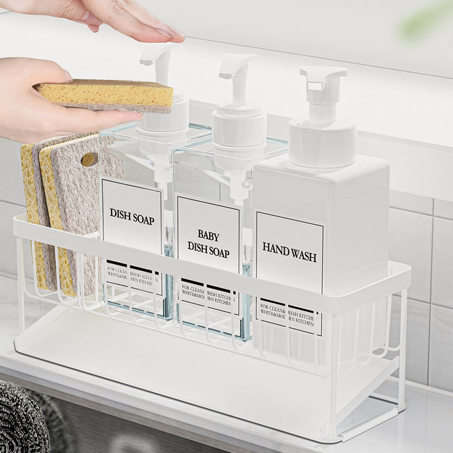 모든집 스텐 물빠짐 와이드 주방세제 수세미거치대 304 화이트, 스텐거치대_와이드형(색상:화이트), 1개
