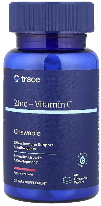 Trace 아연 + 비타민C 츄어블 라즈베리 츄어블 웨이퍼 60개 Trace (트레이스), Trace, 아연 + 비타민C 츄어블, 라즈베리, 츄어, 1개, 60정 - 쿠팡