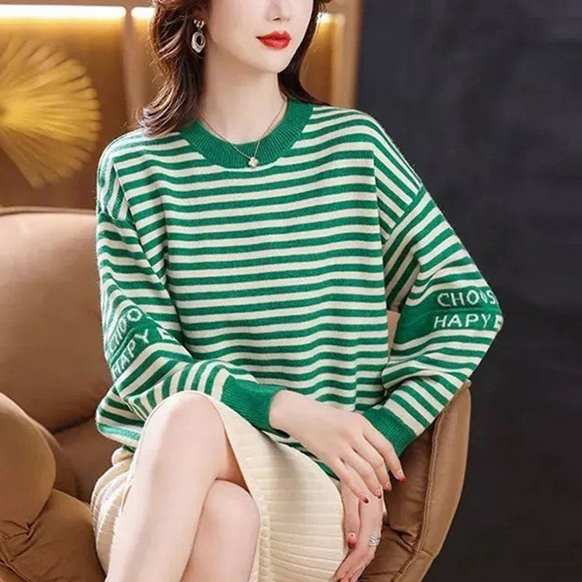 라운드 이너니트 루즈핏 스트라이프 빅사이즈 니트 스웨터 라운드티셔츠 데일리 가을 겨울 이너티 간절기 D99U