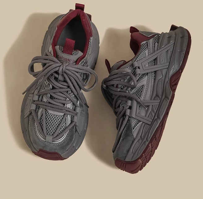 牛皮版~綁帶黑色厚底老爹鞋女年秋季新款小個子6CM休閒運動鞋