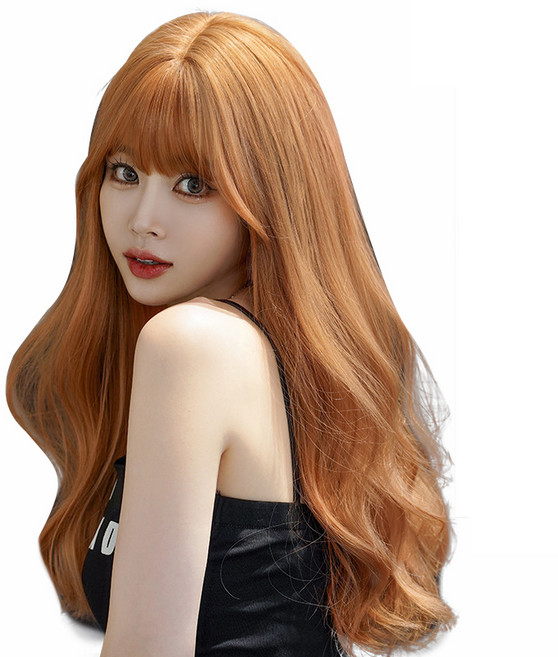 이쁘다샵 가발위드 긴머리 웨이브 여성 통가발 오렌지브라운, 오렌지, 1개