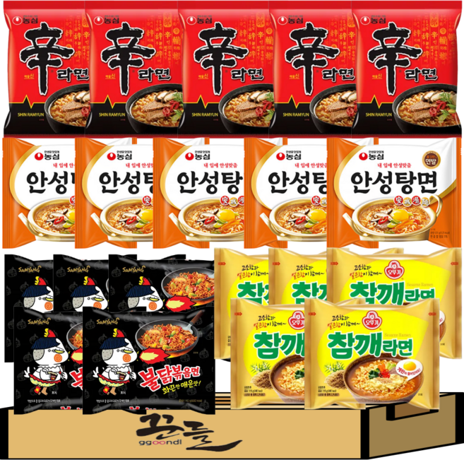 인기봉지라면 4종 세트(안성5+신라면5+불닭5+참깨5)