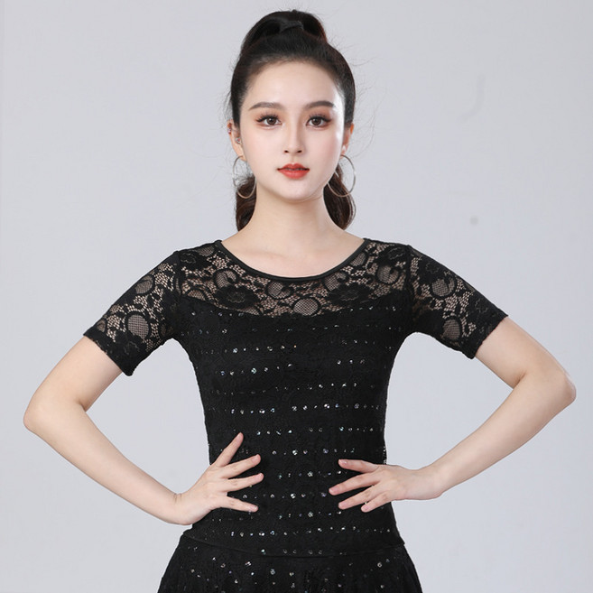 와우진플 레이스 스팽글 반팔 댄스 상의(137)