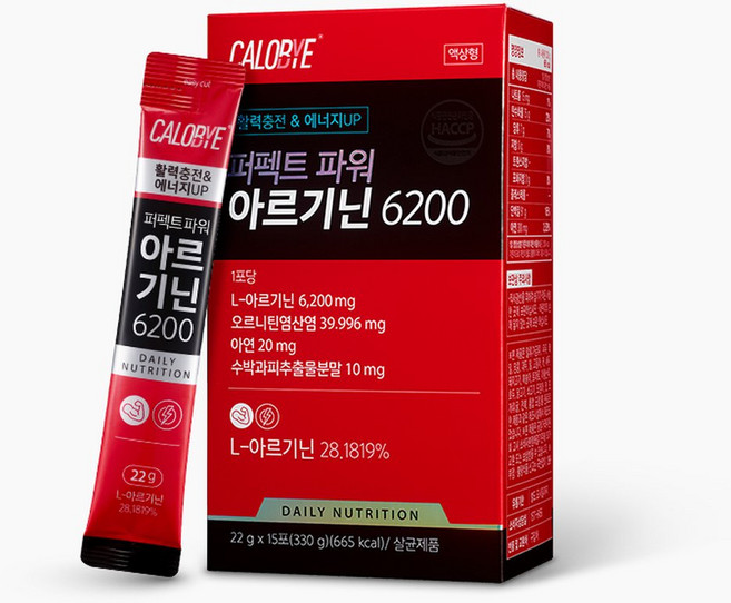 칼로바이 퍼펙트 파워 아르기닌 6200 고함량 22g x 15포, 15개