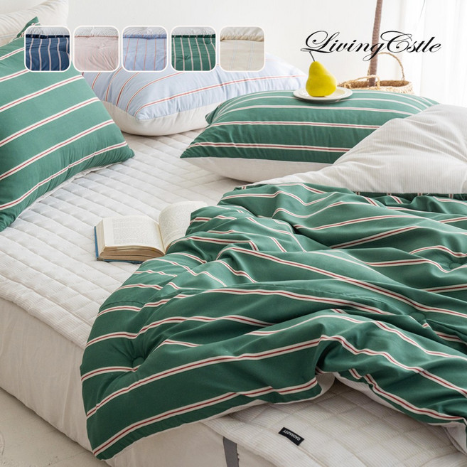 국산 항균 빈티지스트라이프 마이크로 차렵이불 리빙캐슬