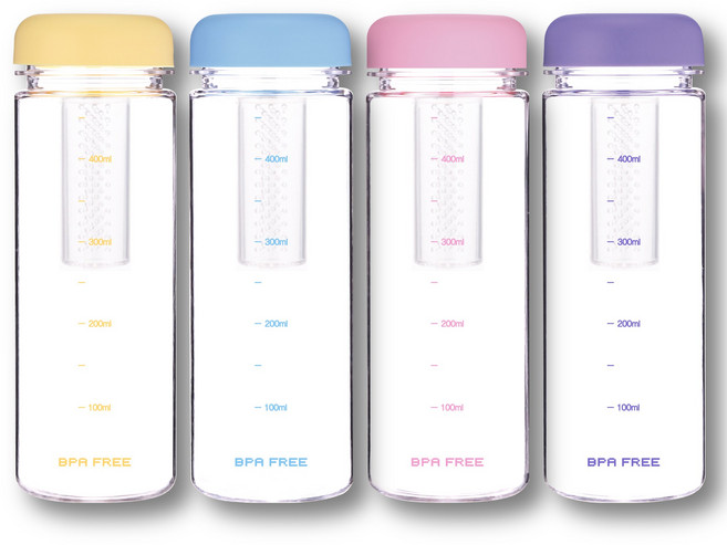 위드 티백망 보틀 트라이탄 차망 물병 4P, 1세트, 500ml, 옐로,블루,핑크,보라 1개씩