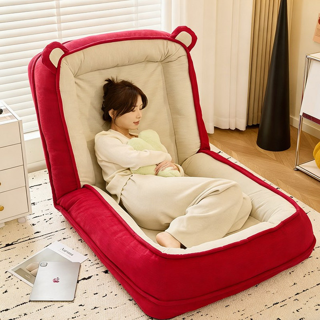 쿠리브 거실 1인용 소파 침실용 쇼파겸용 침대 쿠션형 접이식 소파베드, 로즈레드 B