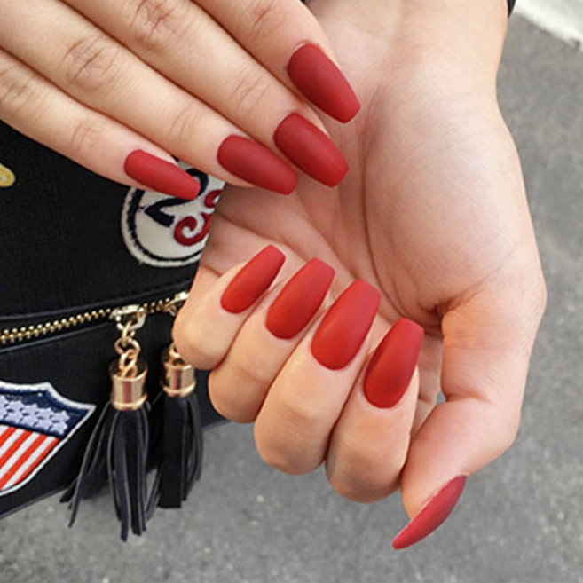 엘씨 원컬러 단색 무광 붙이는 인조손톱 네일팁 코핀 24pcs, 1개, 코핀에그타입 레드 무광