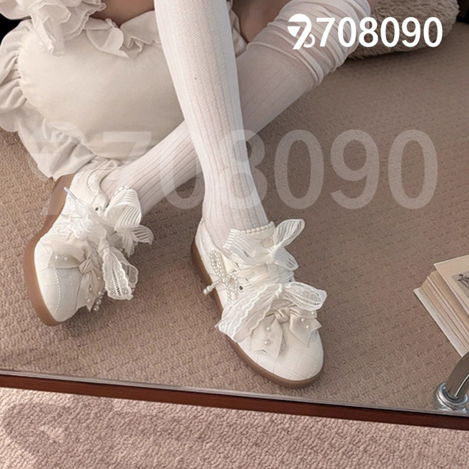 708090 봄 가을 여성 빈티지 레이스 통굽 덕훈화 스쿨룩 리본 단화