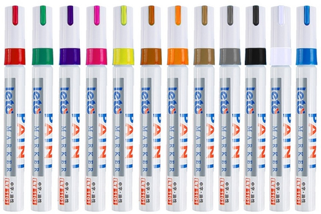 페인트마카펜 12색 유리 아크릴 유성 마커 의류 금속 와인잔 마킹펜 문화 프로 페인트마커펜, 12색 혼합(12개 1박스)