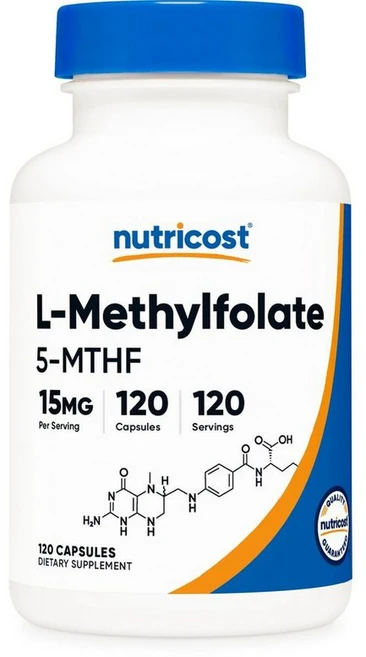 미국 뉴트리코스트 Nutricost L-Methylfolate L-메틸폴레이트 엽산 15mg 캡슐, 5개, 120정 - 쿠팡