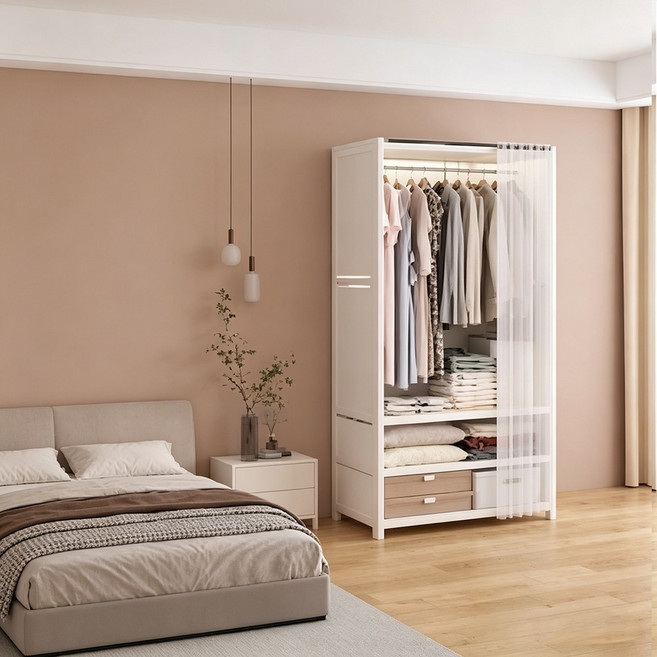 簡易衣櫃 家用臥室布衣櫃 出租房收納櫃 掛衣架, 【無抽屜款】-單排-星空白-衣櫃,限时活动价【多层大容量】