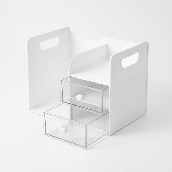 책상용 2단 서랍 미니 책꽂이 수납 선반 데스크 오거나이저, 1개, 화이트